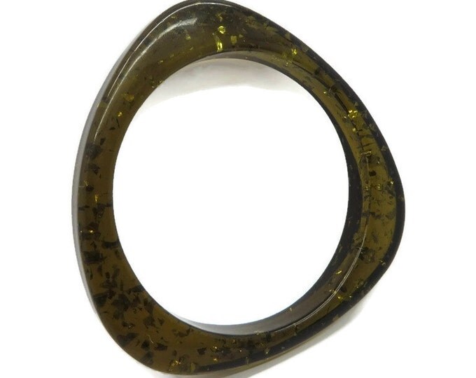 Vintage Brown Lucite Triangle Bangle, Gold Speckled Bangle, Transluscent Sparkly Bracelet