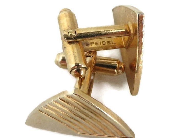 Speidel Triangle Cufflinks, Vintage Gold Tone Ridged Cuff Links, Men's Suit Accessory, Gift for Him, FREE SHIPPING