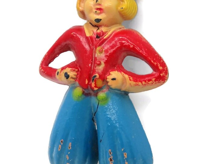 Vintage Dutch Boy Red Blue Plastic 1940s Pin, C Clasp