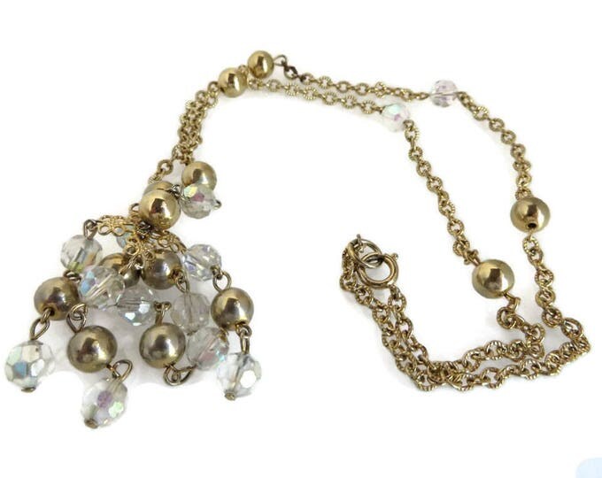 Vintage Chandelier Necklace - Gold Tone Crystal Beaded Chain Necklace, Gift for Her, Gift Boxed