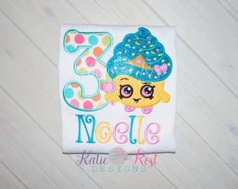 Girls Personalized Embroidered Shopping Birthday Shirt-Cupcake Birthday Shirt-Shopkins Birthday Shirt- Shopkins Birthday- Shopping Birthday