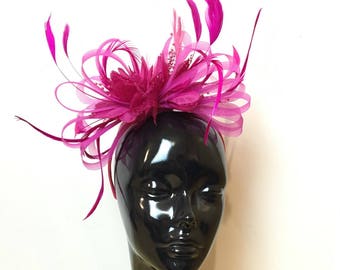 Fuchsia Hot Pink Wedding Fascinator Headband Alice Band Ascot Races Loop Net