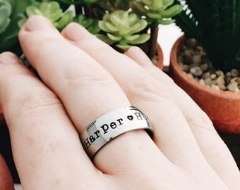 Men's Stainless Steel Ring, Father's Ring, 8mm Thick Band, Hand Stamped, Personalized Ring, Stacking Ring