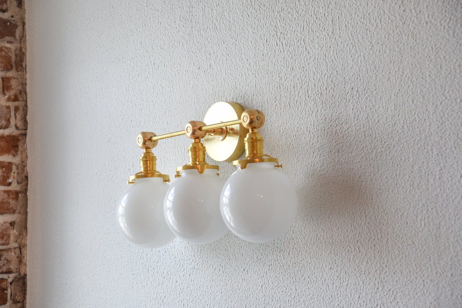 Free Shipping! Vanity Light Three Globe White Gold Brass Wall Sconce 6
