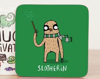 Slotherin - Harry Potter Coaster Gift - Slytherin fan art - Pun Coaster - Gift for him - Gift for her - Teen Gift - sloth Mat - Katie Abey
