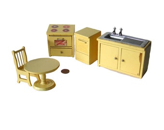 Miniature Stove Sink Dishwasher Table and Chairs Miniature Furniture Fairy House Furniture Doll House Furniture Miniature Dollhouse