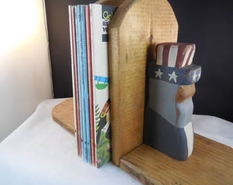 Bookends, vintage, patriotic - Uncle Sam made from wood.
