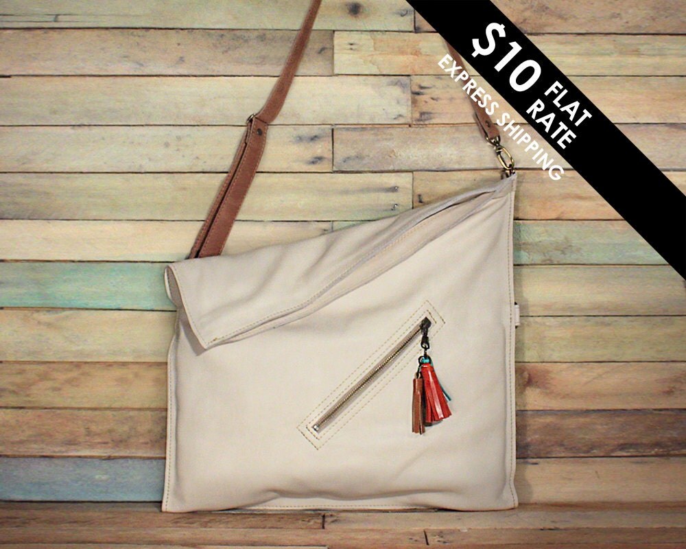 Cross body bag Cream Leather Bag Fold over purse leather