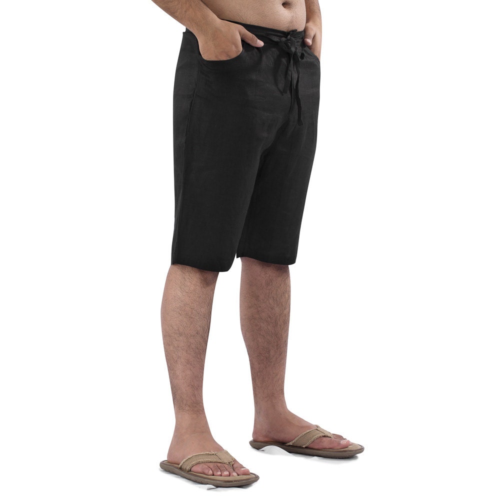 Mens Linen Beach Boho Knee Length Shorts Plus size.
