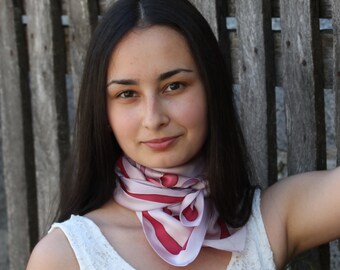 silk scarf handpainted cherry, gift for women, gift for her, hand-painted silk headscarf
