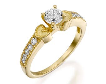 ON SALE!!Diamond Engagement Ring-heart engagement ring-diamond heart ring-Gold Diamond Ring -Yellow Gold-solitaire diamond ring-promise ring