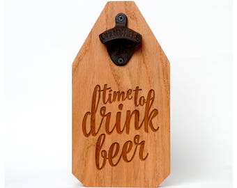 Beer Bottle Opener Wall Mount Wood Sign - Rustic Decor Boyfriend Gift - Beer Gift