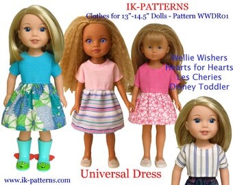 Dress Top Pattern robe 13 14 14.5 inch dolls Wellie Wishers Hearts for Hearts Corolle Les Cheries Paola Reina Disney Toddler easy to sew pdf