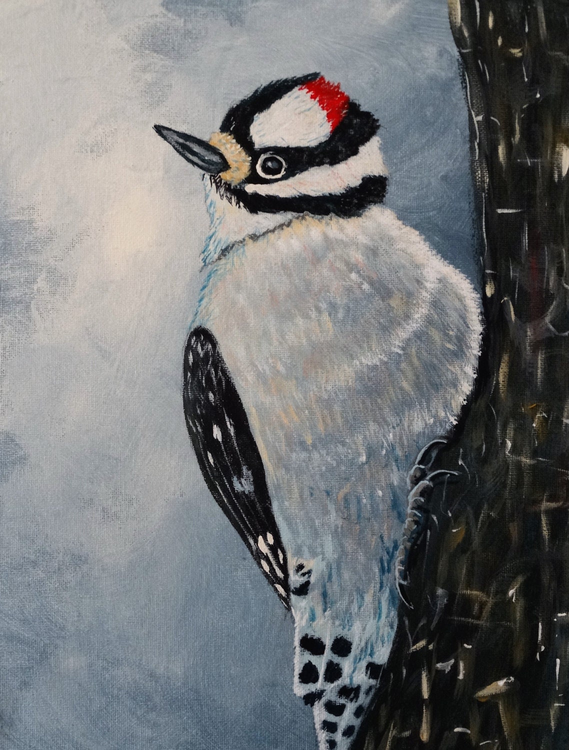 Downy Woodpecker original acrylic painting Bird art