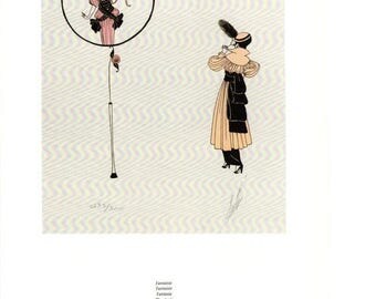 50% Off Estate Sale Vintage Erte Poster, Fantaisie, Fashion, Art Deco, item e90, Art Nouveau Fashion Illustration Print, 13.5" x 10 3/8"