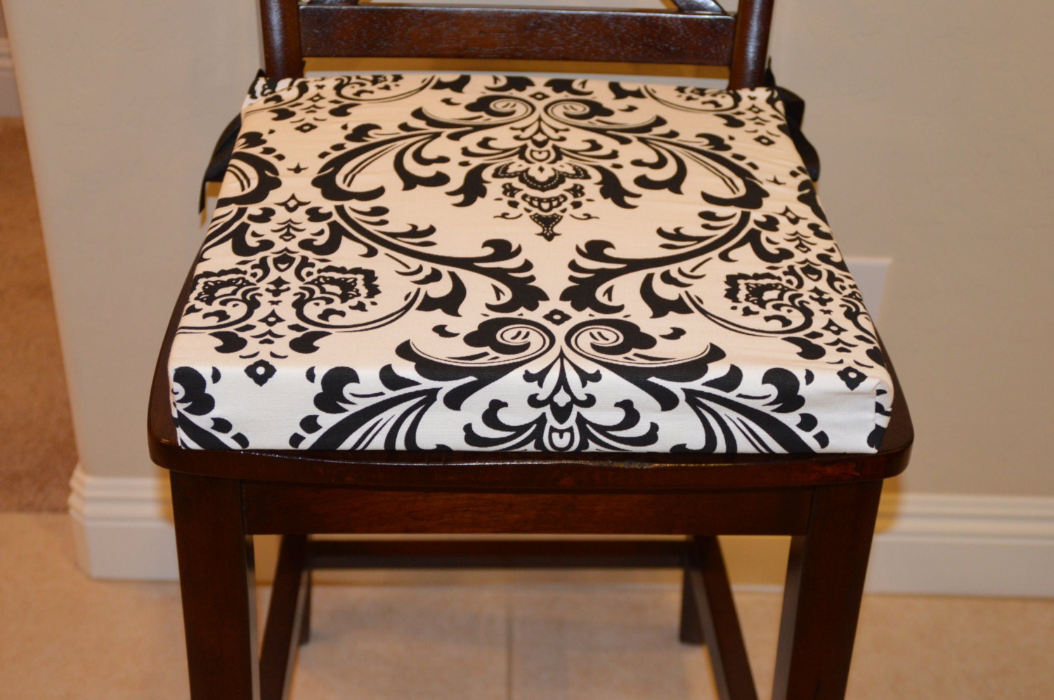 Black on white Damask Chair Cushion Cover Premier Prints