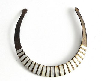 Vintage Choker Necklace Made of Brass and Mother of Pearl