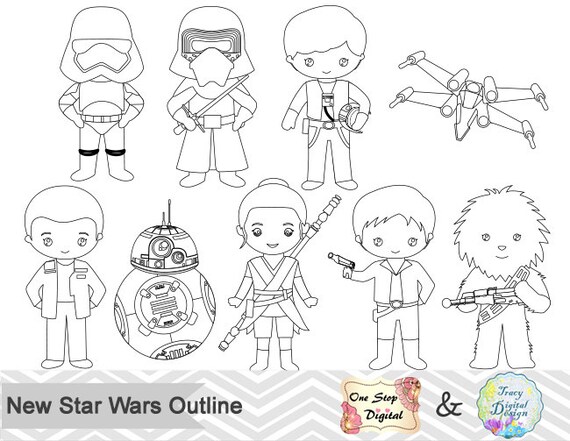 Black White Outline Star Wars Digital Clip Art Star Wars