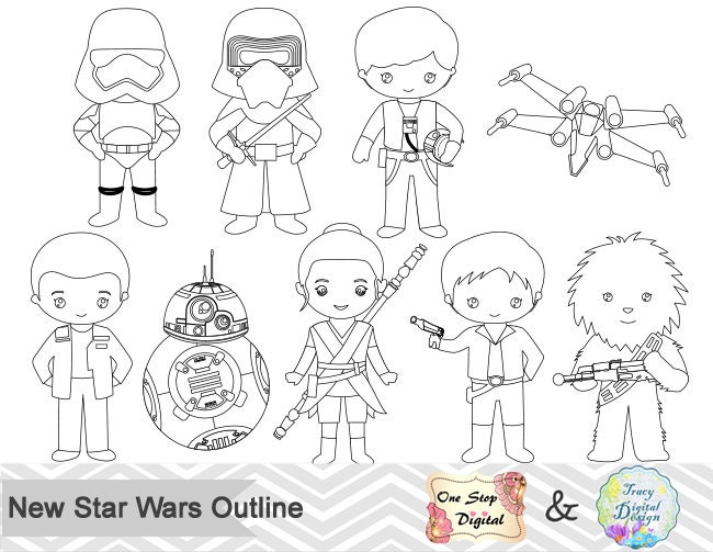 Black White Outline Star Wars Digital Clip Art Star Wars