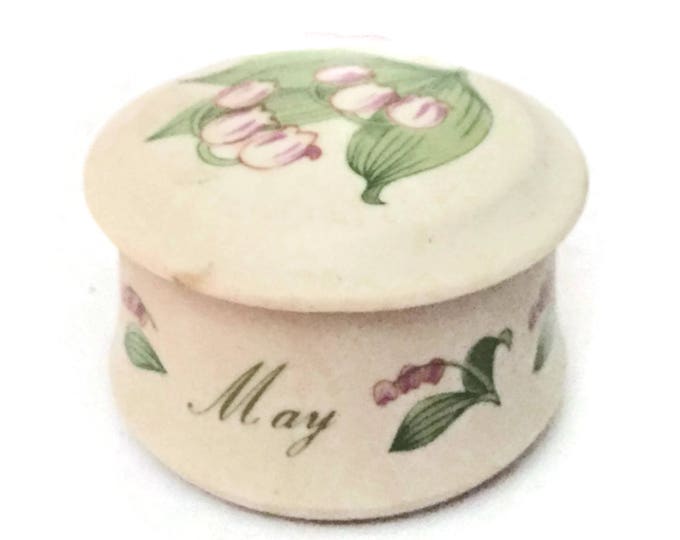 Vintage Lefton Porcelain Hand Painted Round Tinket Box - May With Flowers Lefton KW642 Trinket Box