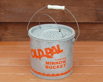 Old Pal Galvanized Minnow Bucket, Galvanized Bait Bucket, Bait Can, Fishing Gear