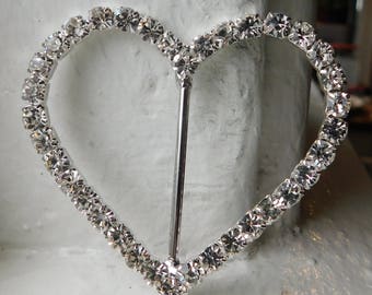 Large rhinestone heart slide buckle | scarf slides~large buckle slide~Heart slide~Crystal~silver-tone metal | 2-1/4"