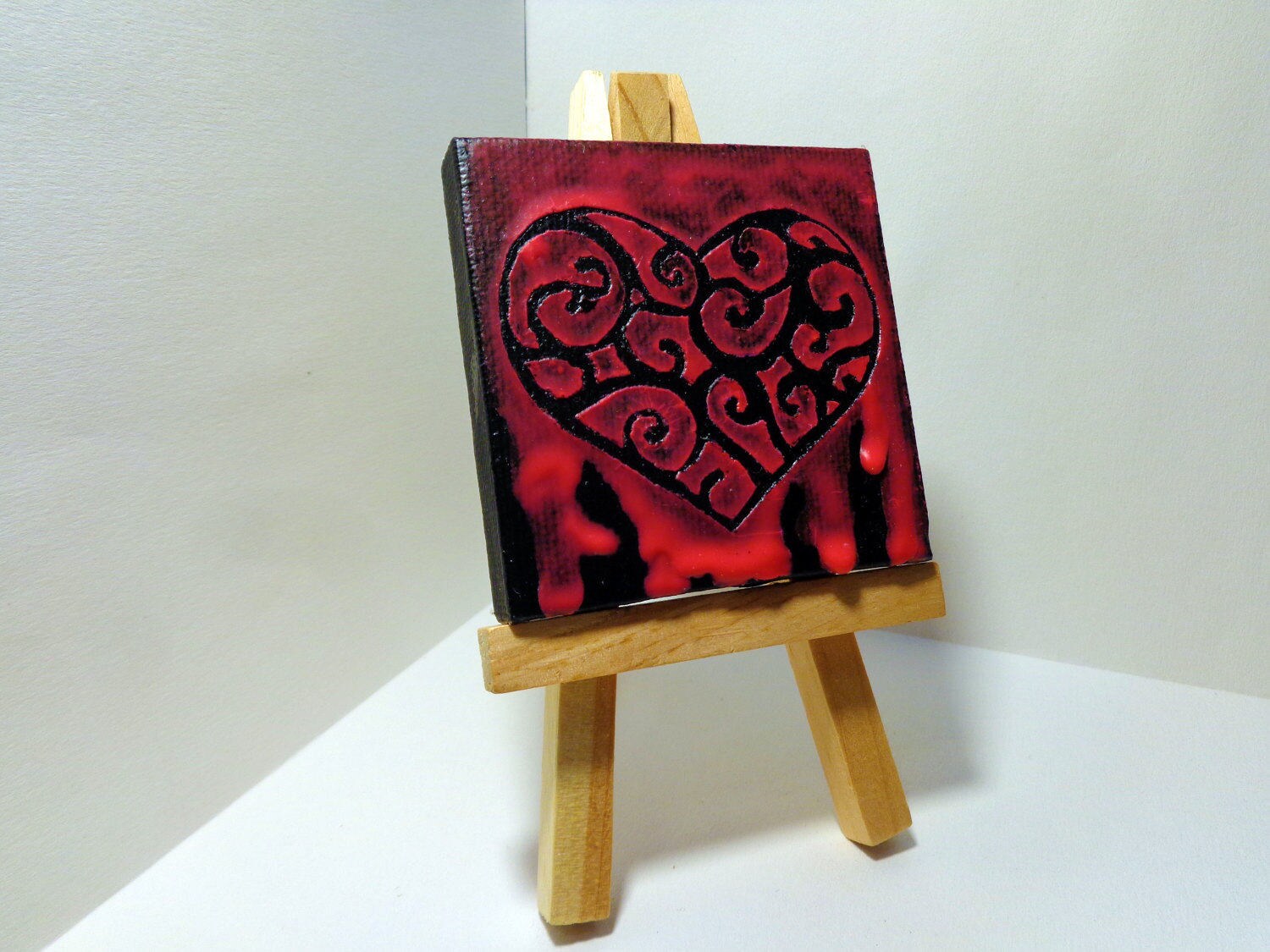 Swirly Heart Encaustic Crayon Art Mini Easel Art Melted