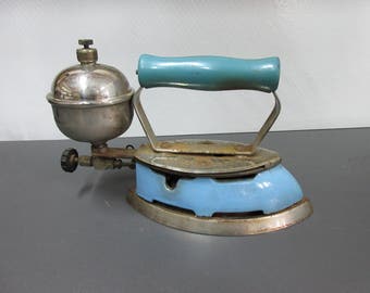 Vintage Coleman Blue & Chrome Gas Iron