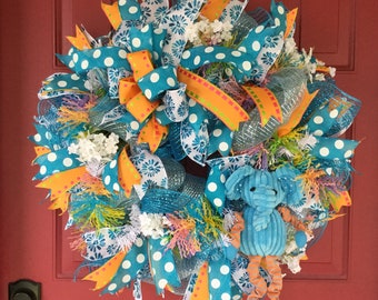 Welcome Baby Boy, Hospital Door Wreath Baby, Baby Door Wreath, Deco Mesh Wreath, It's a Boy Baby Shower Gift, Elephant Theme Nursery