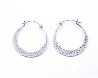 Hammer Balinese Silver Hoop Earrings / 925 Sterling Silver / Fine Quality