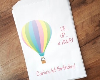 Hot Air Balloon Birthday Favor Bags ~ Personalized Treat Bags, Popcorn Bags, Candy Bags, Candy Bar Buffet Bag, Paper Bags
