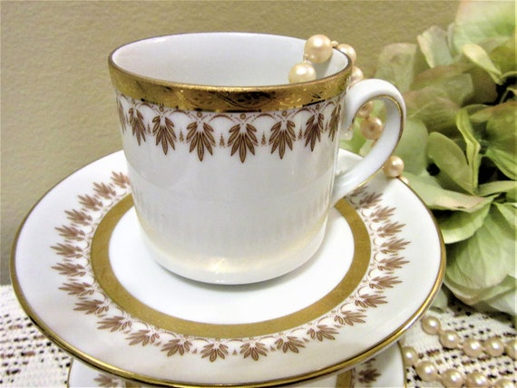 Cup and Saucer Tirschenreuth Bavaria Demitasse Porcelain Gold