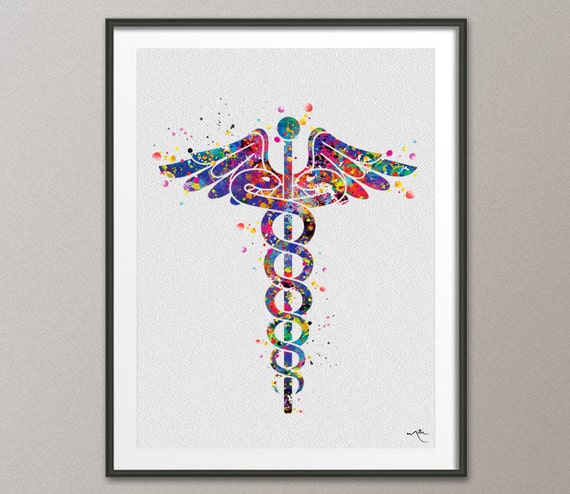 caduceus medical symbol watercolor art print wall art nurse caduceus medical symbol watercolor art print wall art nurse