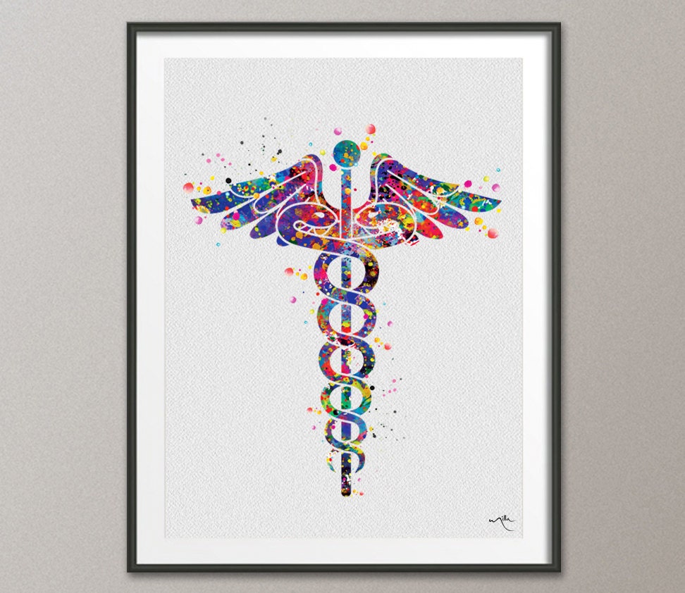 Caduceus Medical Symbol Watercolor Art Print Wall Art Nurse