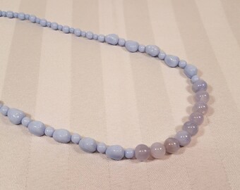 Chalcedony Baby Blue Necklace, handmade jewelry, Czech glass bead necklace, gift for mom light blue periwinkle strand necklace gemstone