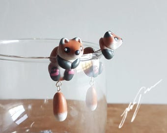 Fox Earrings, dangly tails, cute, two part stud, fake gauge, jewelry