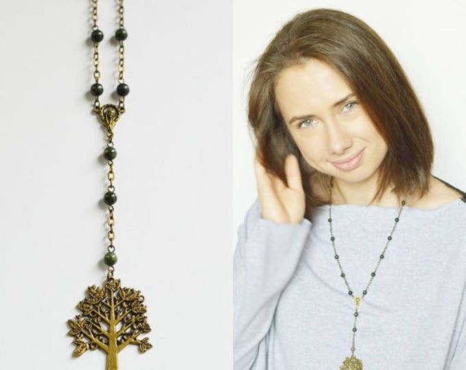 SALE! Tree Of Life // Necklace metal brass, beads of stone coil // Nature // Vintage, Rustic // Fashion, Style, Beauty // 2015 Best Trends