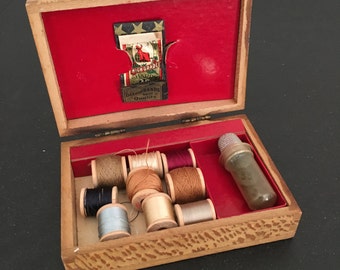 Vintage Sewing Box. Wooden Box. Sewing Supplies.