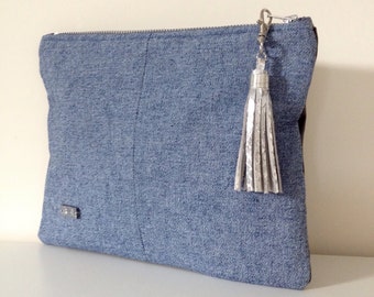 Fold over pouch denim clutch zipper pouch simple linen