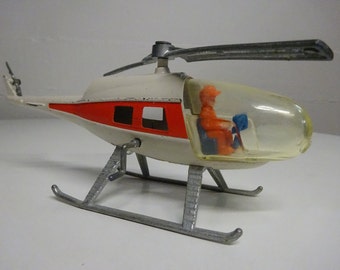 Vintage 1975 Red and White Die Cast Metal Helicopter Toy made by Gabriel FREE SHIPPING