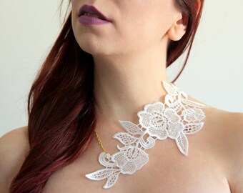White lace necklace. Choose your colour!Statement necklace, italian lace, venice black lace, goth jewelry.