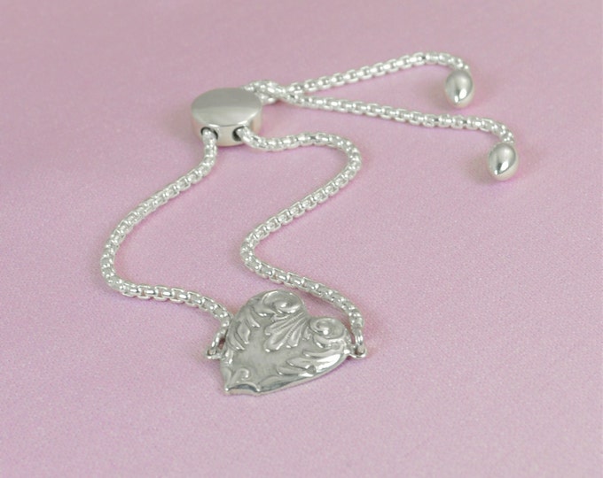 Heart Bracelet, Silver Heart Bracelet, Sterling Heart Bracelet, Dainty Heart Bracelet, Silver Heart, Love Bracelet, Christmas Gift for Her