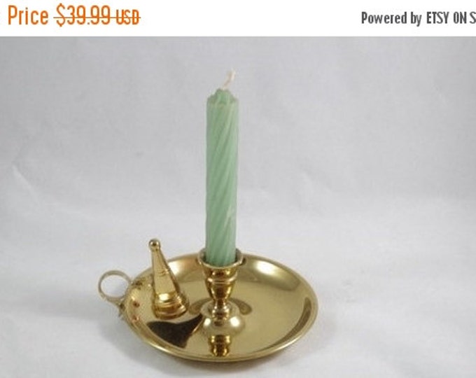 Storewide 25% Off SALE Vintage Beautiful Single Stem Brass Tapered Candlestick Holder With Attached Round Saucer Base Featuring Original Han