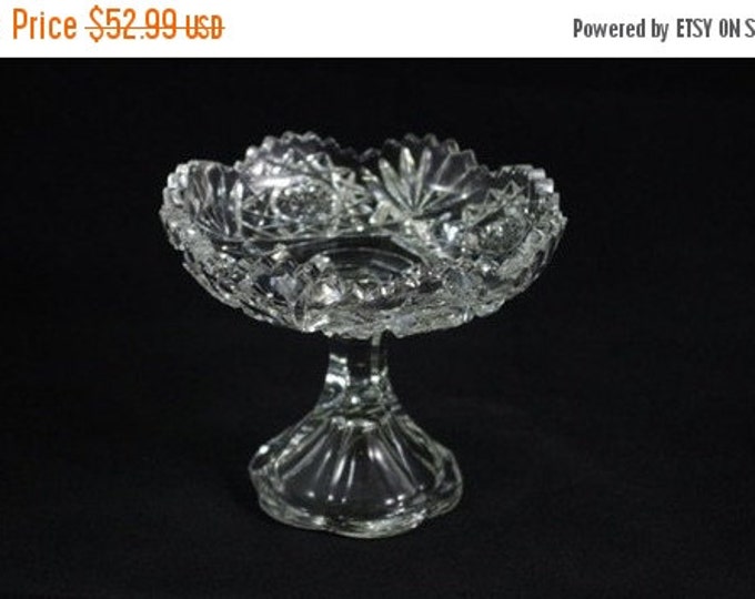 Storewide 25% Off SALE Vintage Floral Patterned Fine Crystal Compote Centerpiece Featuring Elegant Sawtooth Pattern Trim Design