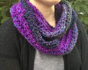 Infinity Scarf, Crocheted- Multi colored, Purples and Teals with varigated colors