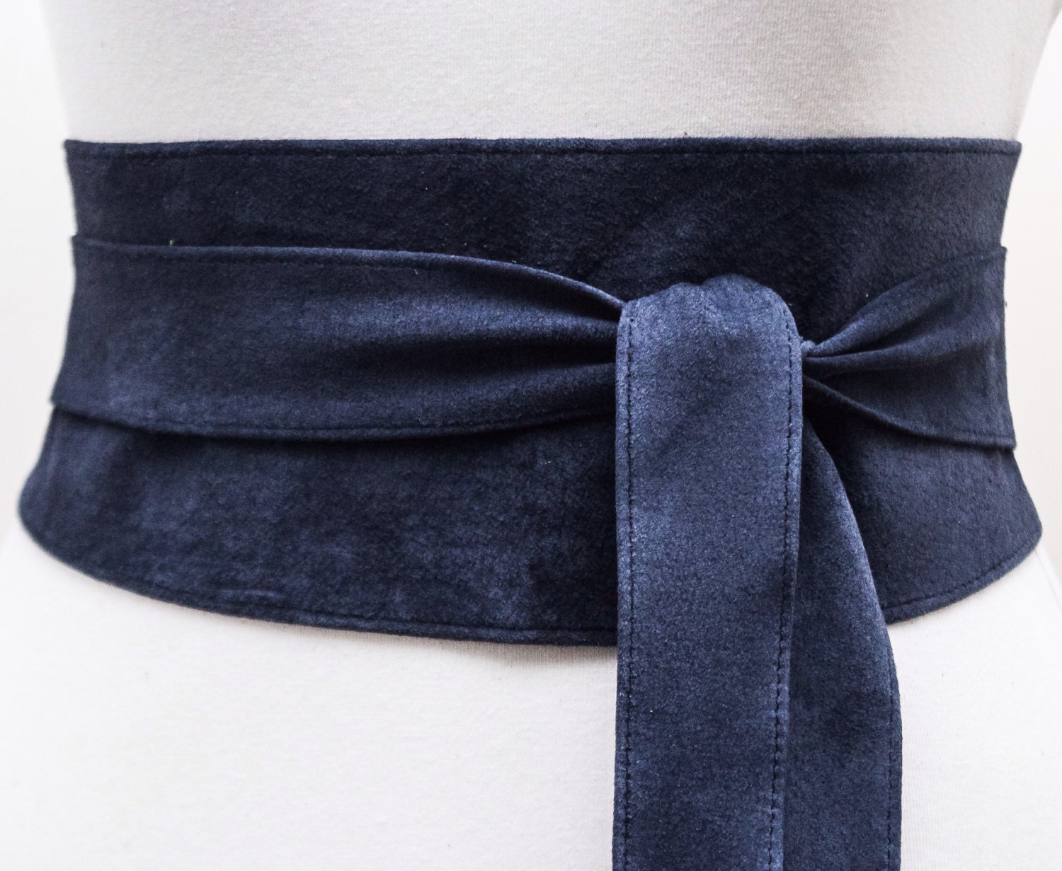 Navy Blue Suede Obi Belt Waist Belt Suede Tie Belt Real