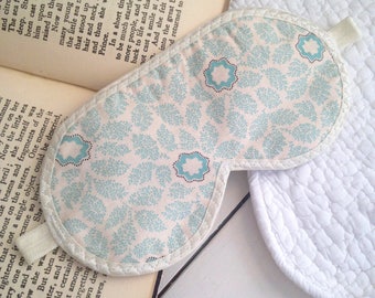 SALE Handmade Sleep Mask. Cream & Teal Patterned. One Size