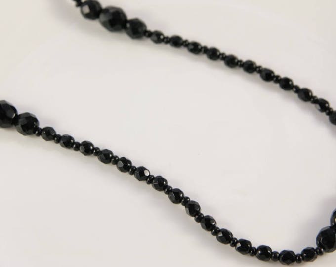 Black Necklace Gatsby Downton Abbey Art Deco Mourning Very Long Black Beaded Necklace Flapper 1920s Black Jet Style Chanel Style Crystal