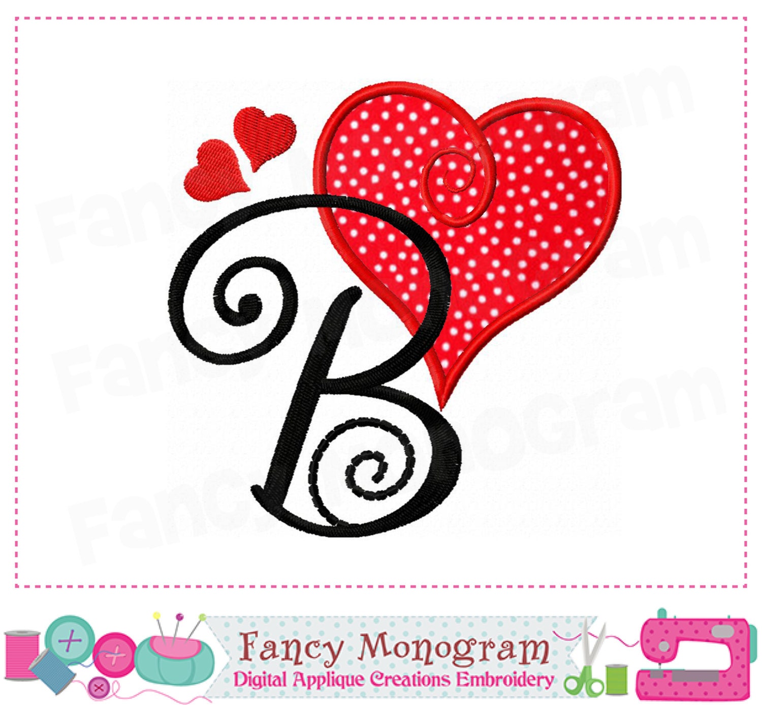 Valentine's Day,Valentine Heart Monogram B Applique,Heart Letter B ...