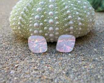 Pretty Pink Dichroic Glass Stud Earrings